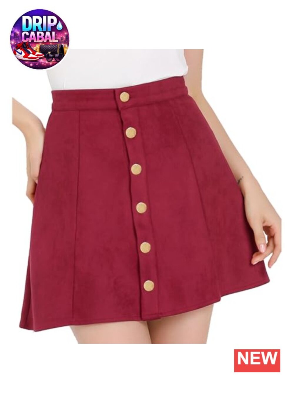 Faux Suede High Waisted A-Line Mini Skirt Front Button Closure